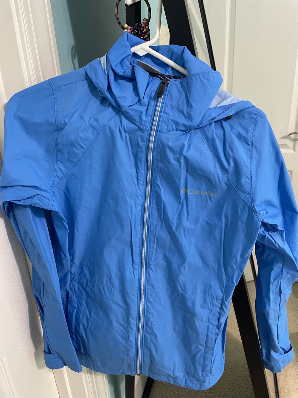 Columbia Bright Blue Hooded Windbreaker Jacket